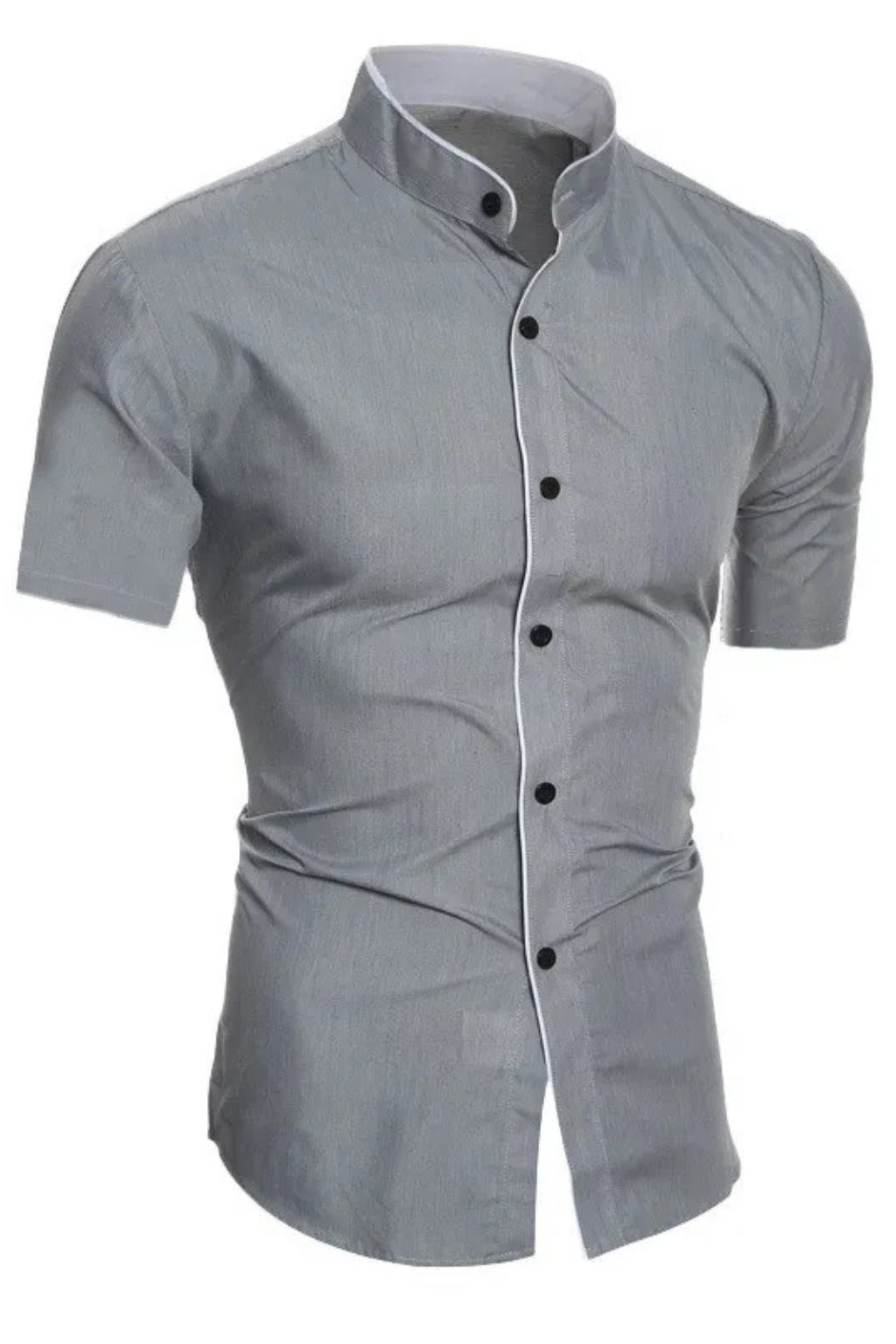Camisa Hombre Manga Corta Algodón Ajustada Cuello Mao