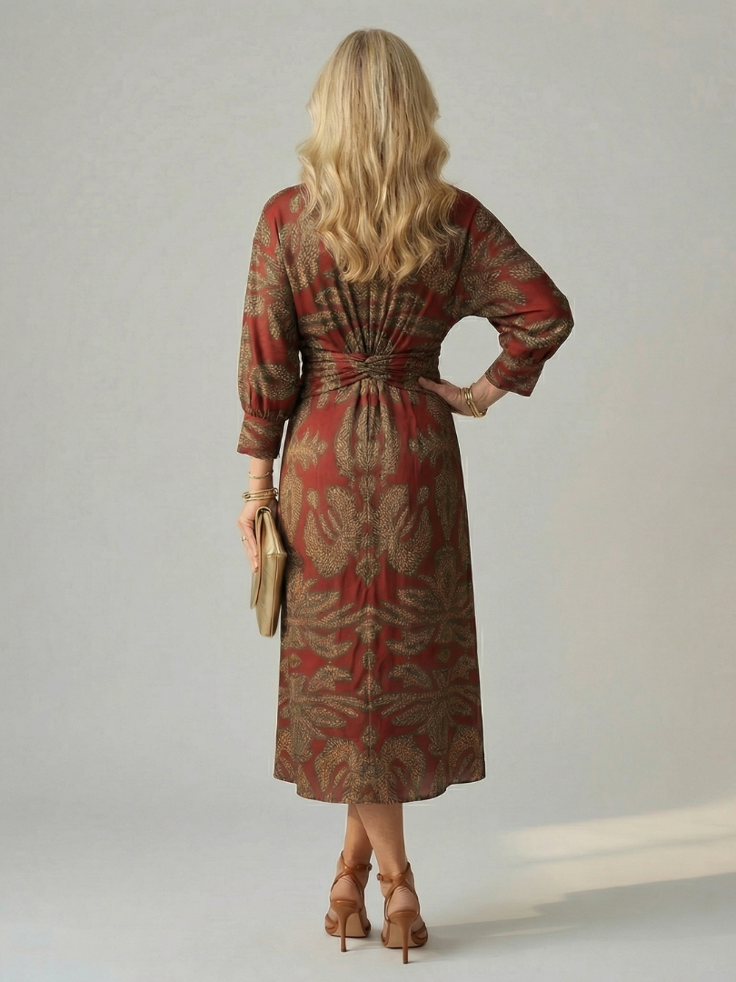 Vestido Midi Mujer Corte Cruzado Cintura Ajustada