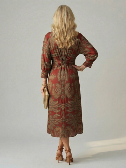 Vestido Midi Mujer Corte Cruzado Cintura Ajustada