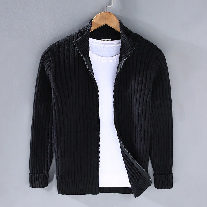Chaqueta punto hombre con cremallera y cuello alto ajustada