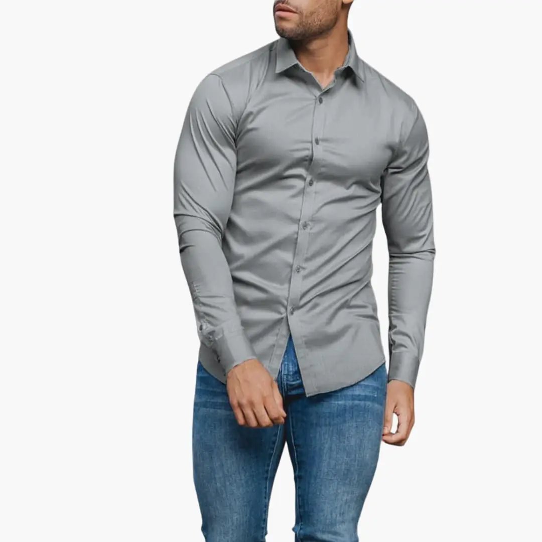 Camisa Hombre Slim Fit Algodón Manga Larga Botones