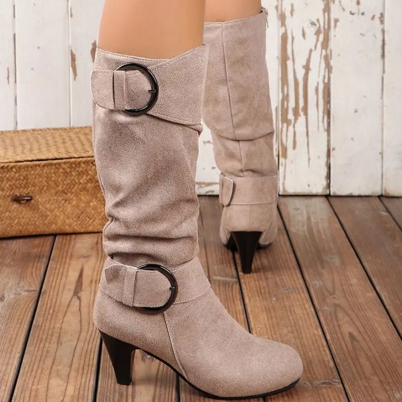 Botas Altas Mujer Puntera Redonda Ajuste Clasico