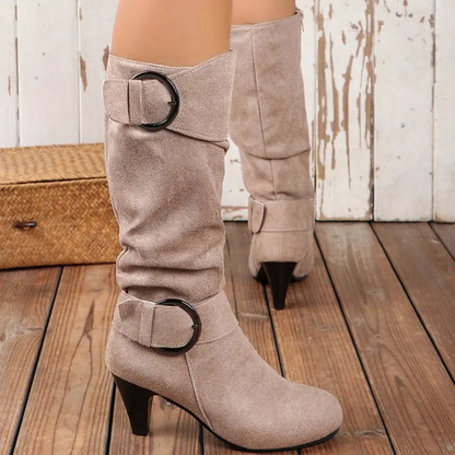 Botas Altas Mujer Puntera Redonda Ajuste Clasico