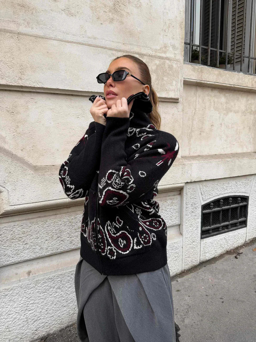 Jersey Mujer de Punto Cuello Alto con Cremallera