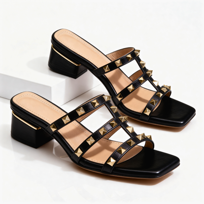 Sandalias mujer con tachuelas tacón bajo elegante