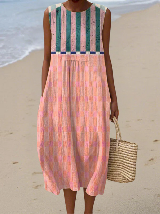 Vestido midi mujer Ligero sin mangas Rayas - Mavetta