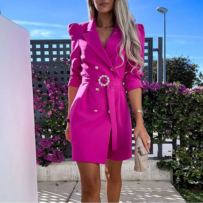 Vestido Blazer Mujer con Hombros Abullonados y Corte Entallado