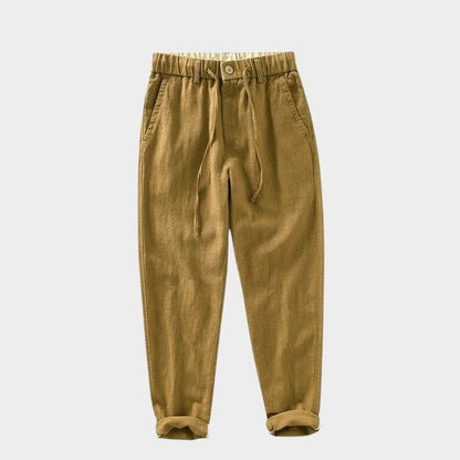 Pantalones Hombre de Lino y Algodón Corte Recto Cintura Elástica
