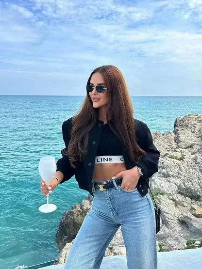 Chaqueta bomber Mujer corta con botones y bolsillos funcionales