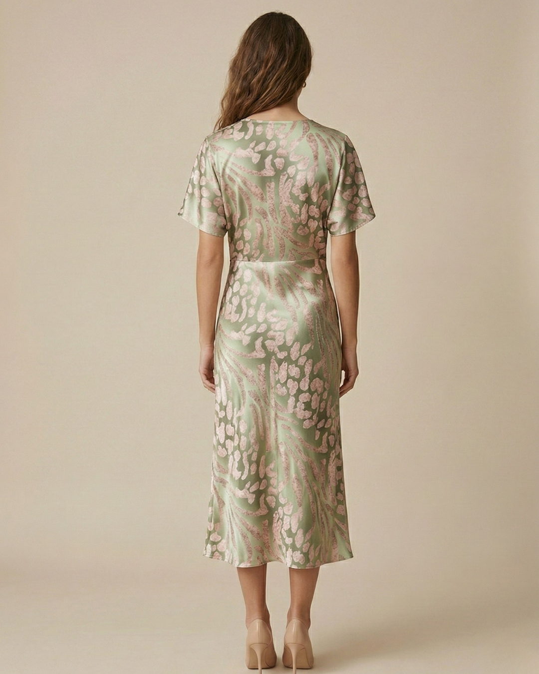Vestido midi mujer cruzado con cuello en V elegante