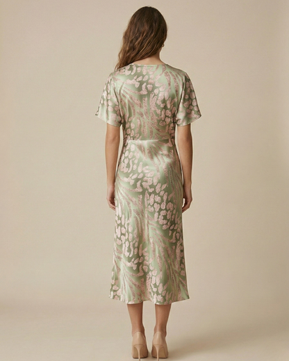 Vestido midi mujer cruzado con cuello en V elegante