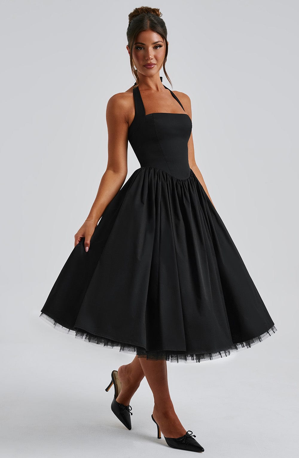 Vestido midi mujer de tirantes halter para eventos