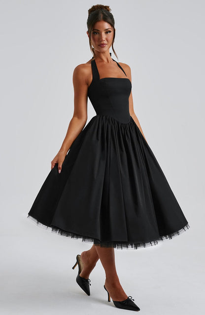 Vestido midi mujer de tirantes halter para eventos