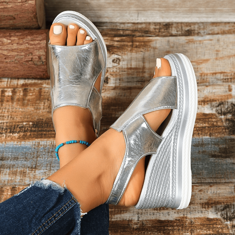 Sandalias Mujer Cuña Ortopédicas Tiras Metálicas Plantilla Ergonómica