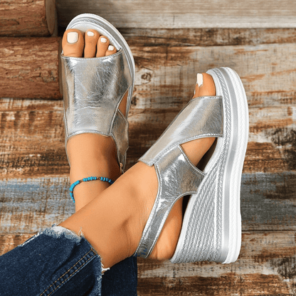 Sandalias Mujer Cuña Ortopédicas Tiras Metálicas Plantilla Ergonómica
