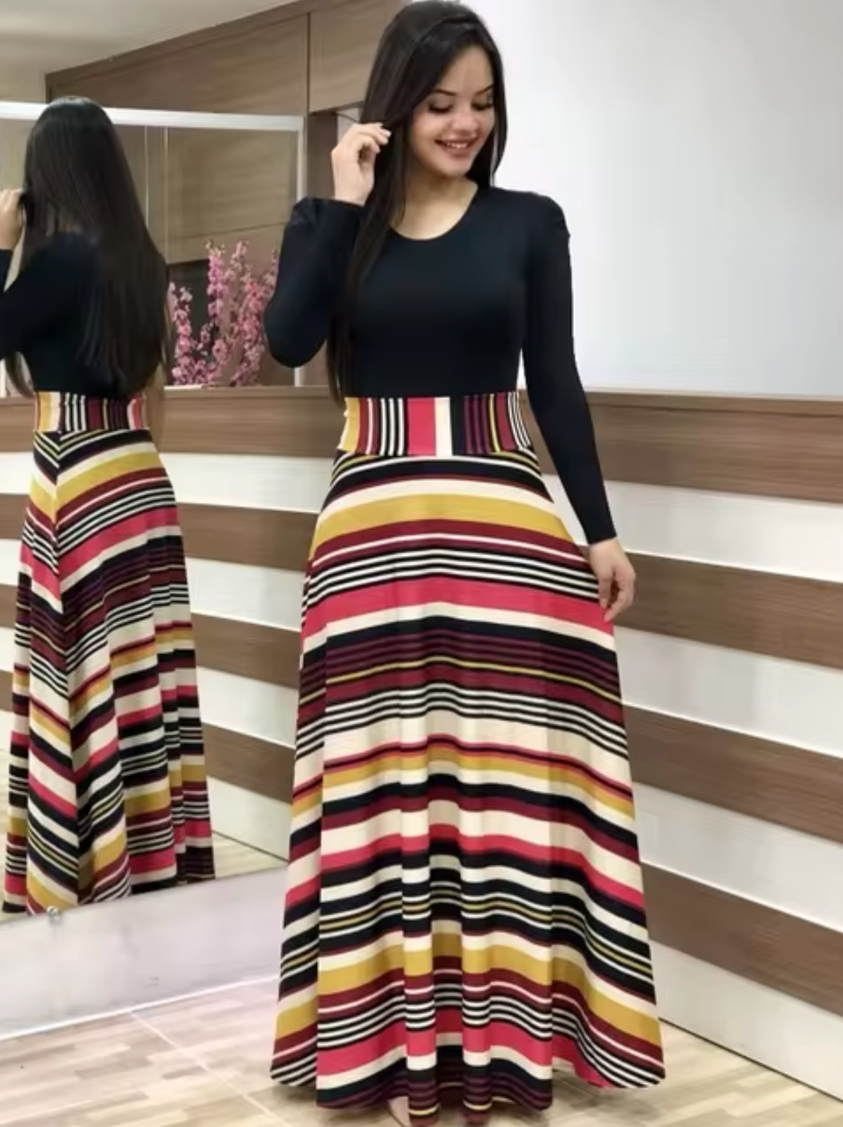 Vestido Mujer Manga Larga Estampado Floral Ajuste Regular