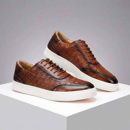 Zapatos Hombre de Cuero Grabado Cocodrilo Suela Goma Cordones - Mavetta