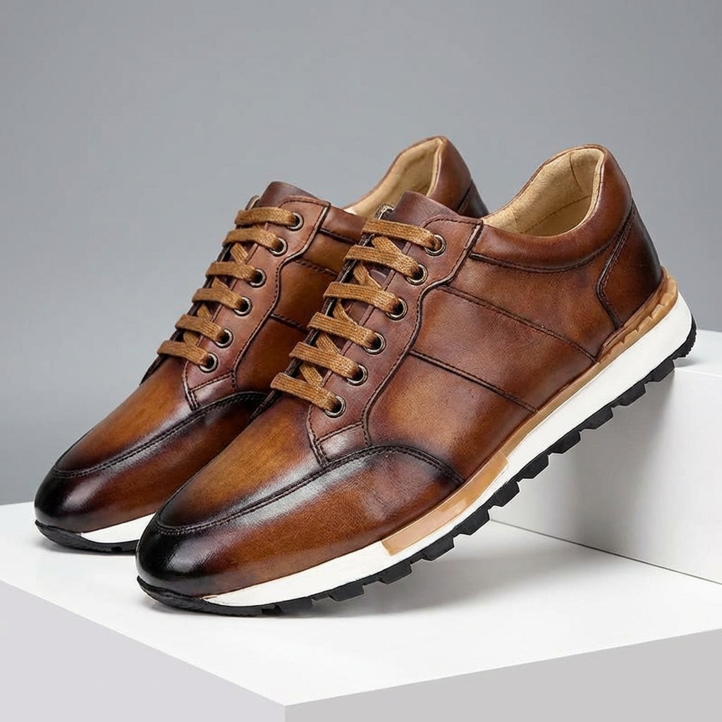 Zapatillas Hombre de Cuero Genuino con Cordones Suela Antideslizante