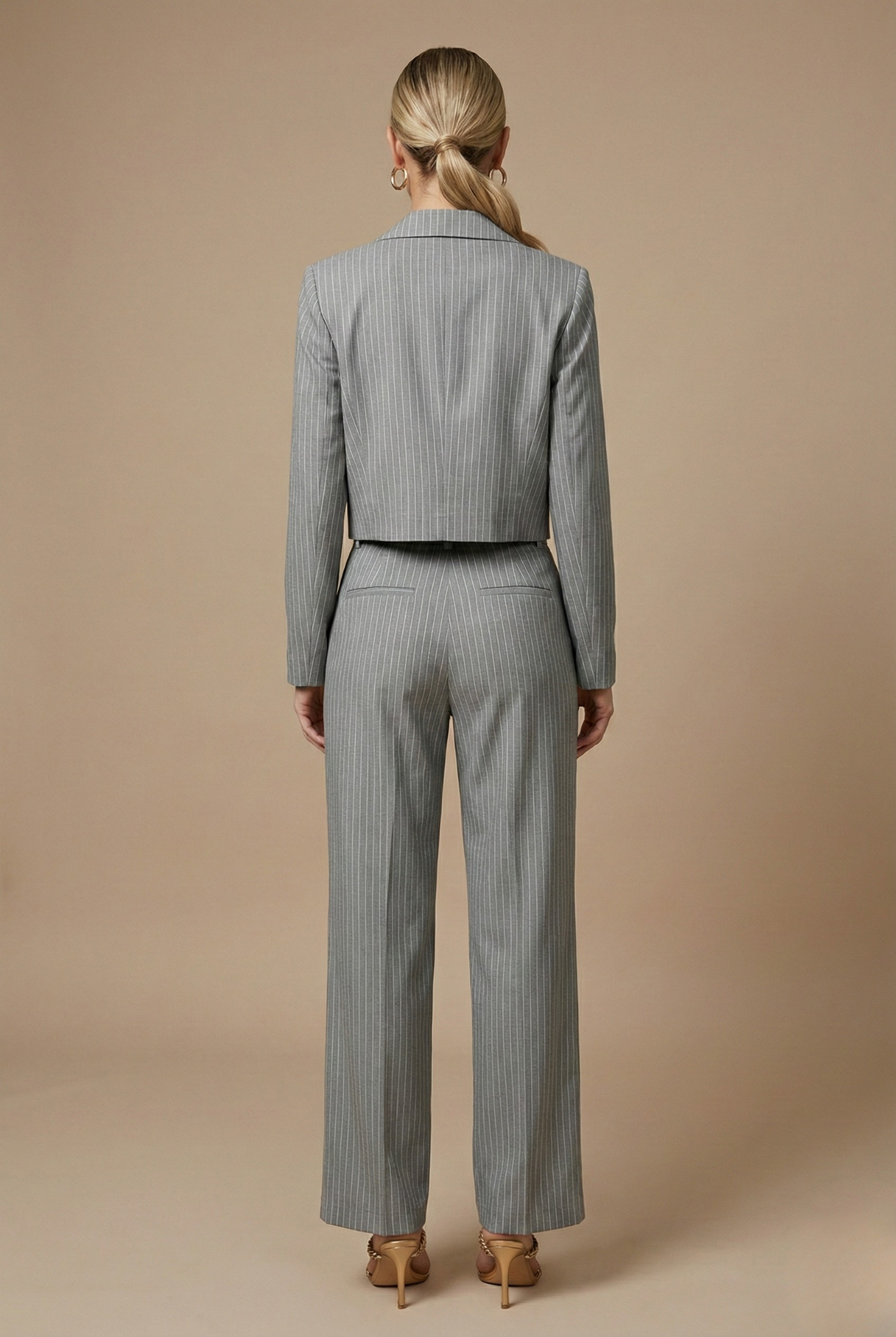 Traje Mujer Dos Piezas Lana Blazer Corto Pantalón Pata Ancha