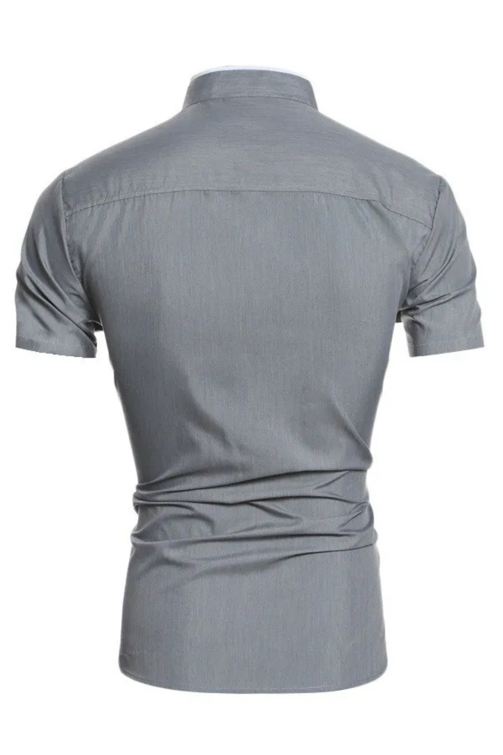 Camisa Hombre Manga Corta Algodón Ajustada Cuello Mao