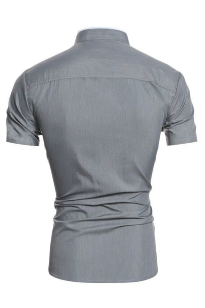 Camisa Hombre Manga Corta Algodón Ajustada Cuello Mao