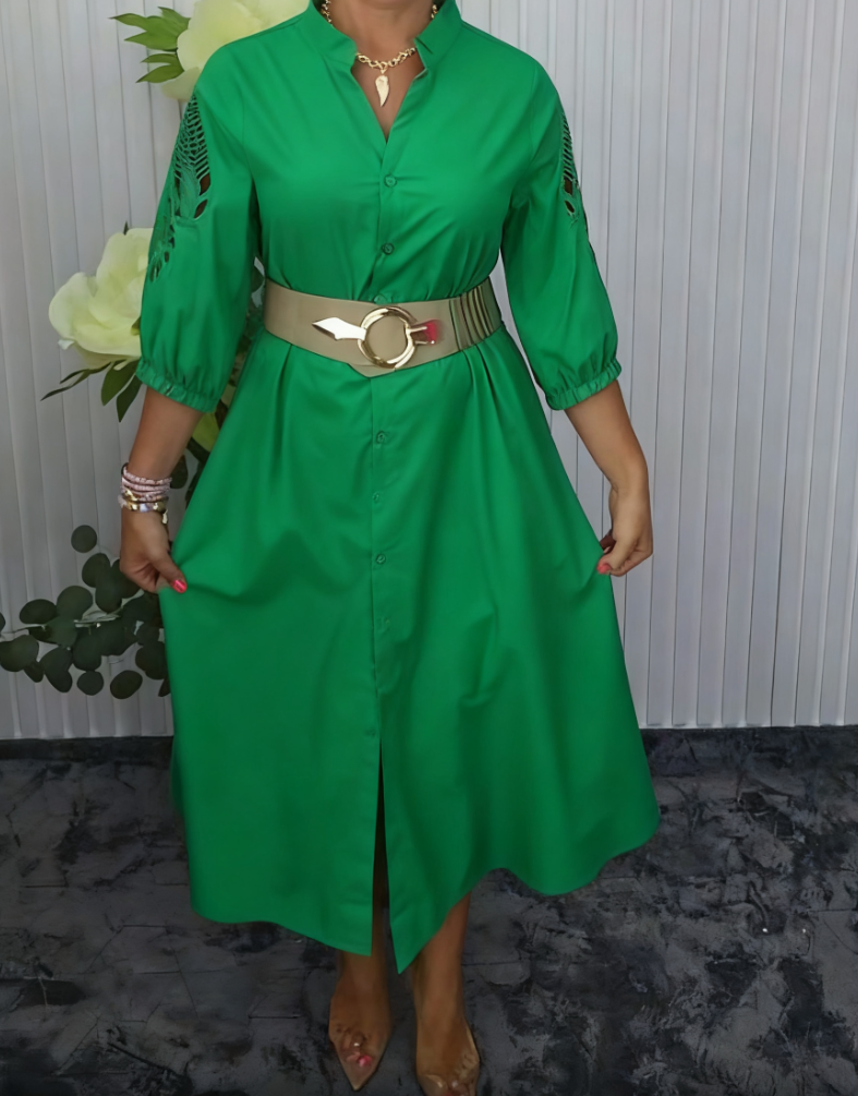 Vestido Camisero Mujer Fluido Corte Midi con Cinturón
