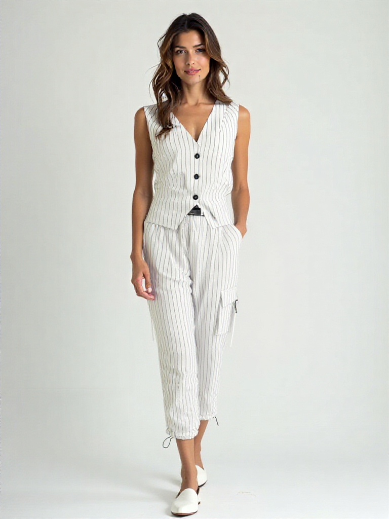 Conjunto Mujer de Dos Piezas Chaleco y Pantalón Rayas - Mavetta