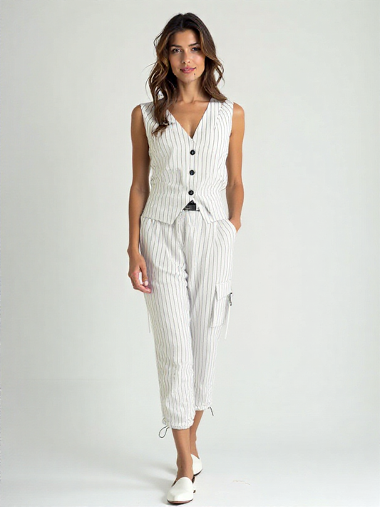 Conjunto Mujer de Dos Piezas Chaleco y Pantalón Rayas - Mavetta