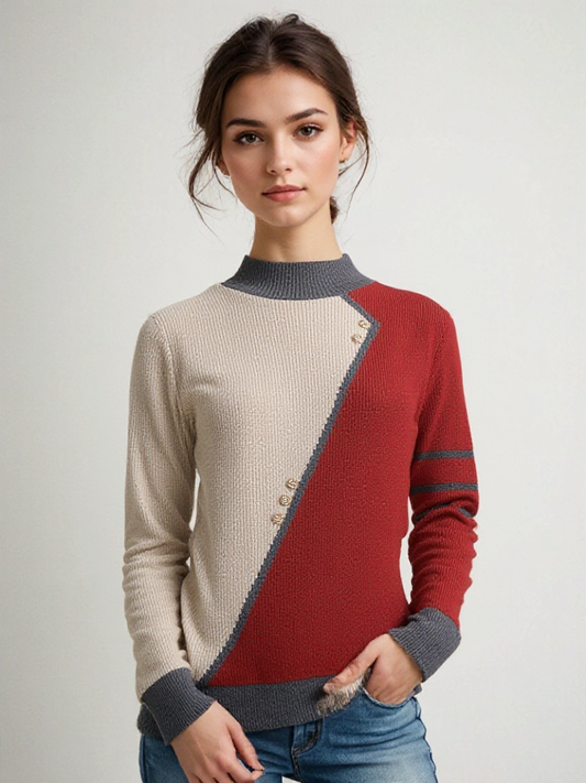 Jersey Mujer de Punto Suave Bloques Color Corte Relajado - Mavetta