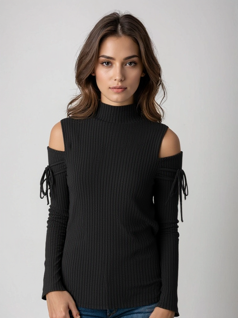Jersey Mujer de Punto Canalé con Hombros Descubiertos - Mavetta