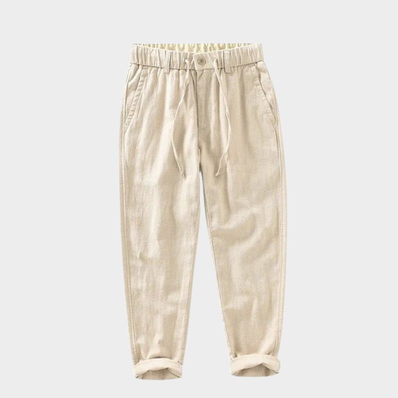 Pantalones Hombre de Lino y Algodón Corte Recto Cintura Elástica