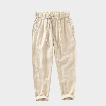 Pantalones Hombre de Lino y Algodón Corte Recto Cintura Elástica