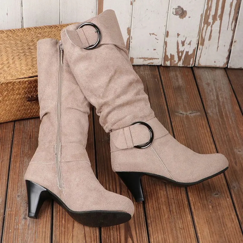 Botas Altas Mujer Puntera Redonda Ajuste Clasico