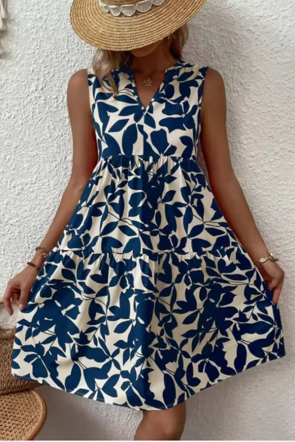 Vestido midi mujer sin mangas escote en V estilo bohemio