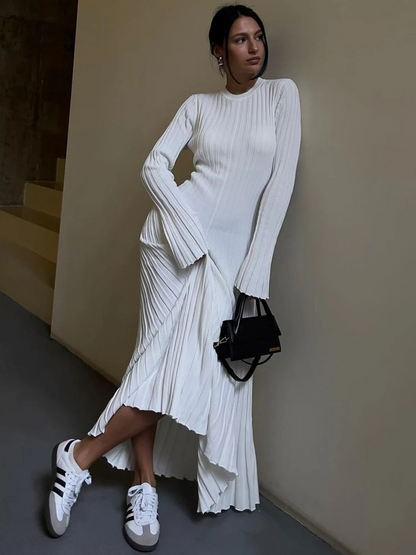 Vestido largo mujer de plumeti tejido elástico ajustado plisado