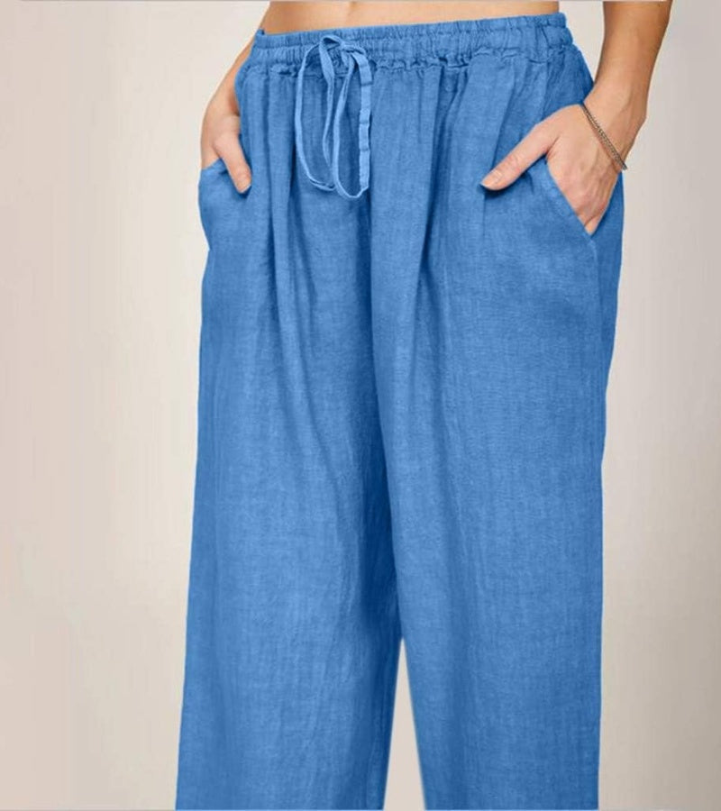 Pantalón Mujer Tiro Alto Tejido Ligero Pierna Recta