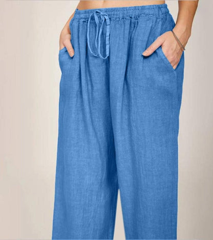 Pantalón Mujer Tiro Alto Tejido Ligero Pierna Recta