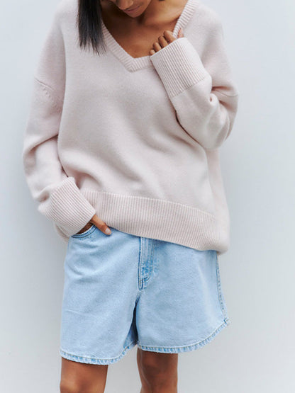 Jersey mujer de punto suave con cuello en v