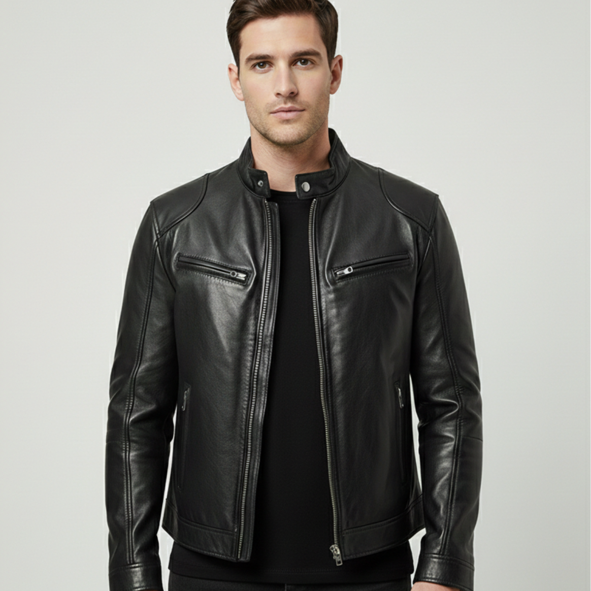 Chaqueta Hombre Cuero Sintético Cuello Alto Puños Ajustables - Mavetta