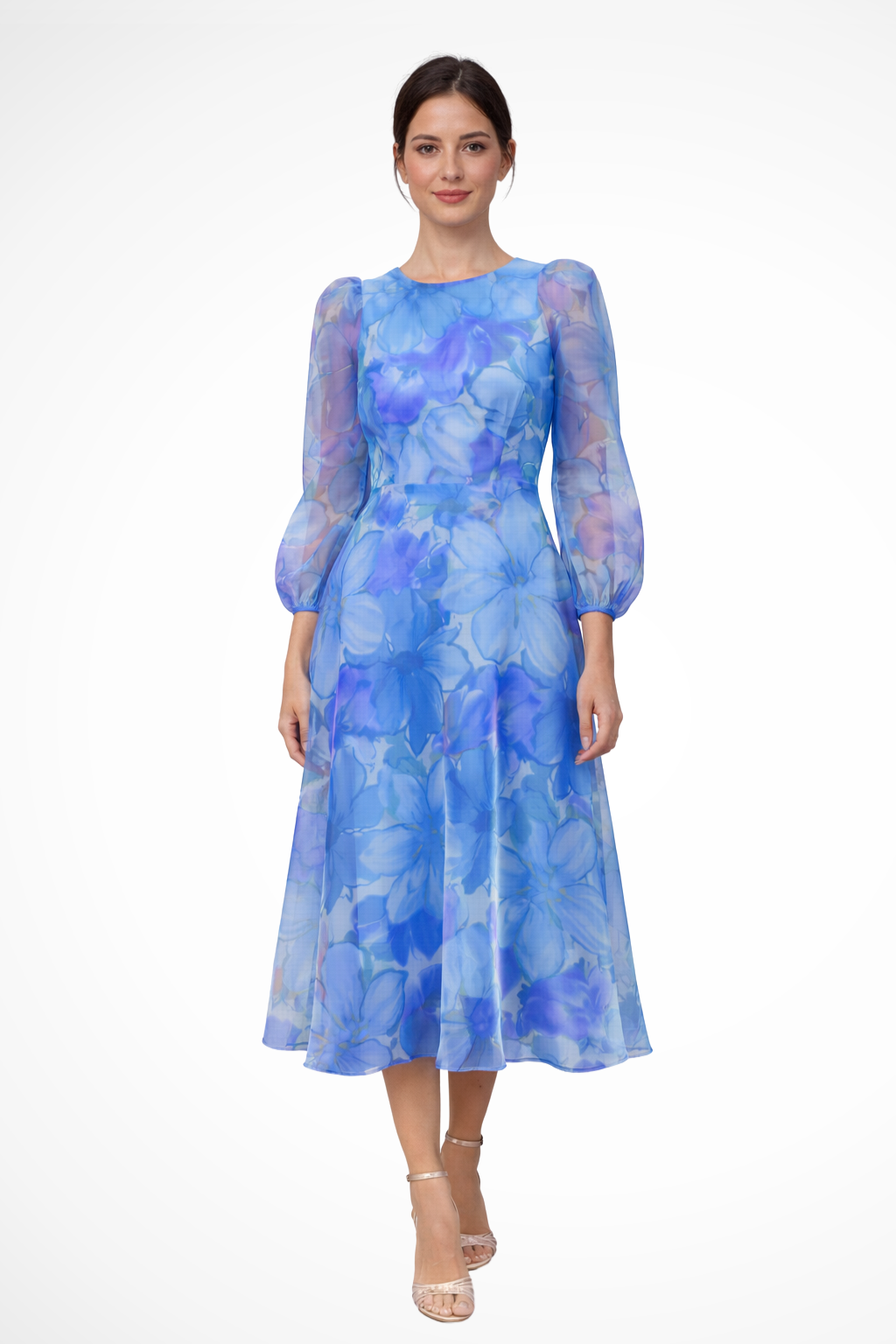 Vestido midi mujer de tejido marcella mangas largas