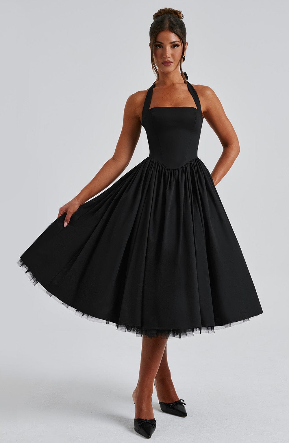 Vestido midi mujer de tirantes halter para eventos