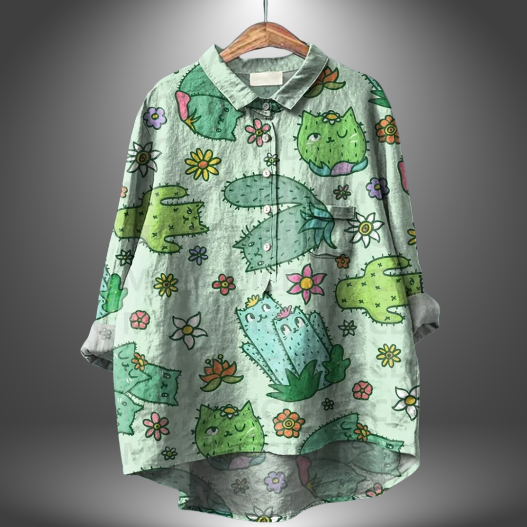 Blusa Mujer Holgada Estampado Artistico Cuello Orsolya