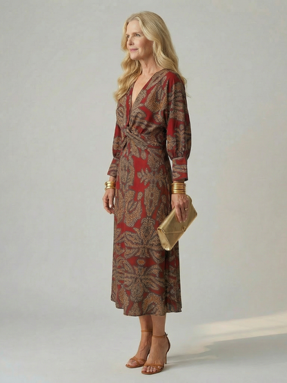 Vestido Midi Mujer Corte Cruzado Cintura Ajustada