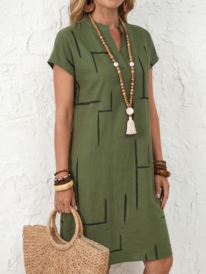 Vestido midi mujer algodón lino escote en V casual verano