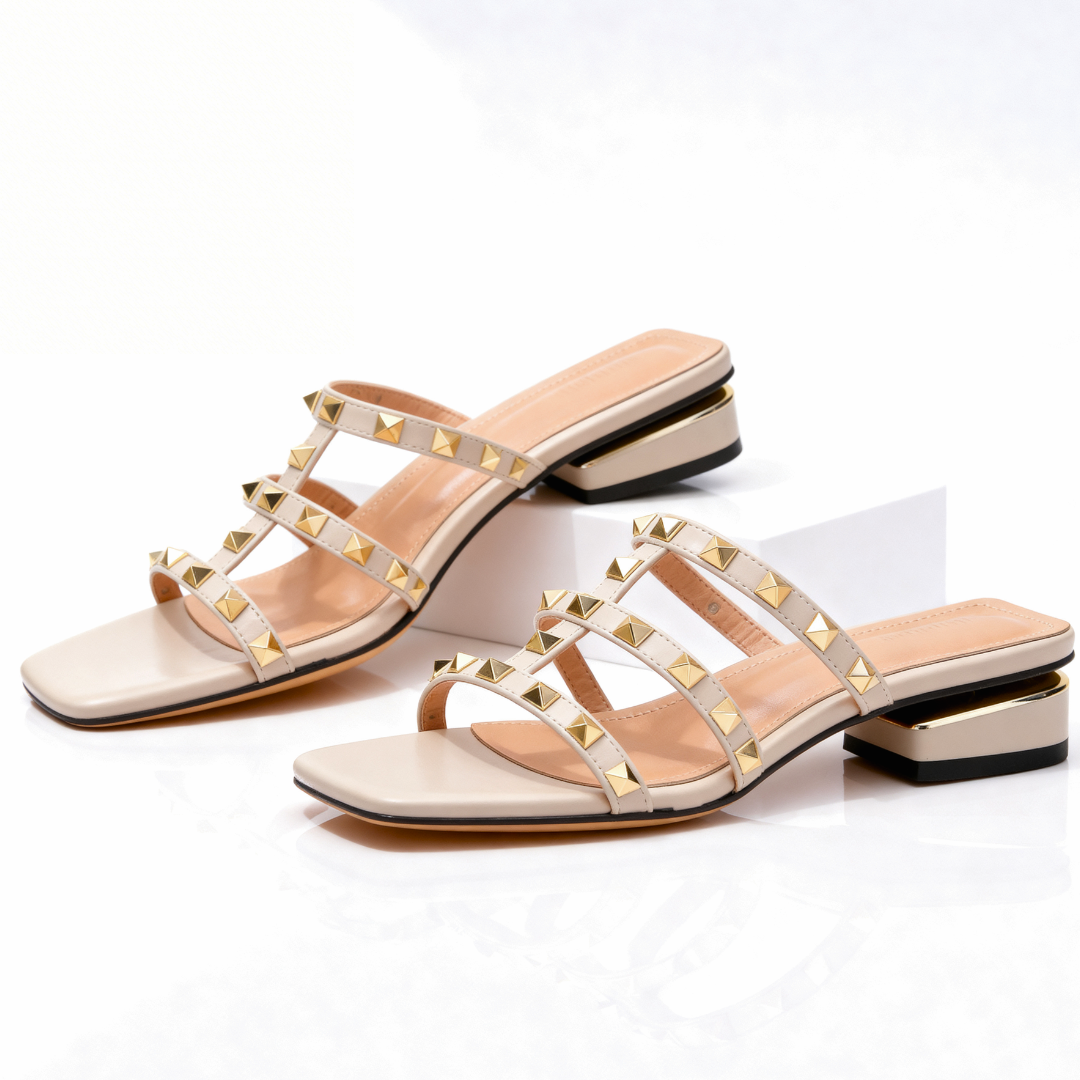 Sandalias mujer con tachuelas tacón bajo elegante