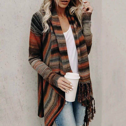 Jersey Mujer Tejido Medio con Flecos a Rayas Otoño Invierno