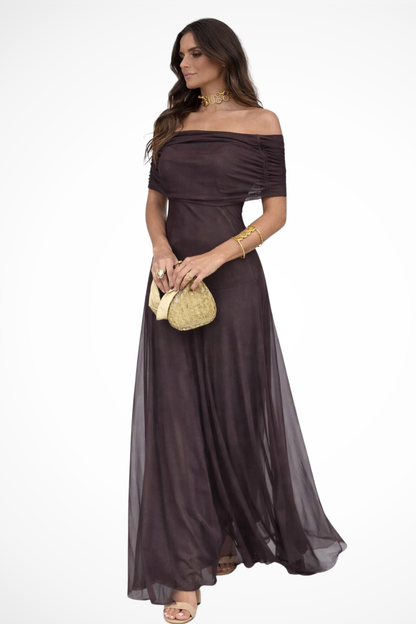 Vestido maxi mujer de gasa formal escote off-shoulder
