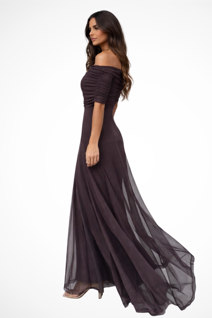 Vestido maxi mujer de gasa formal escote off-shoulder