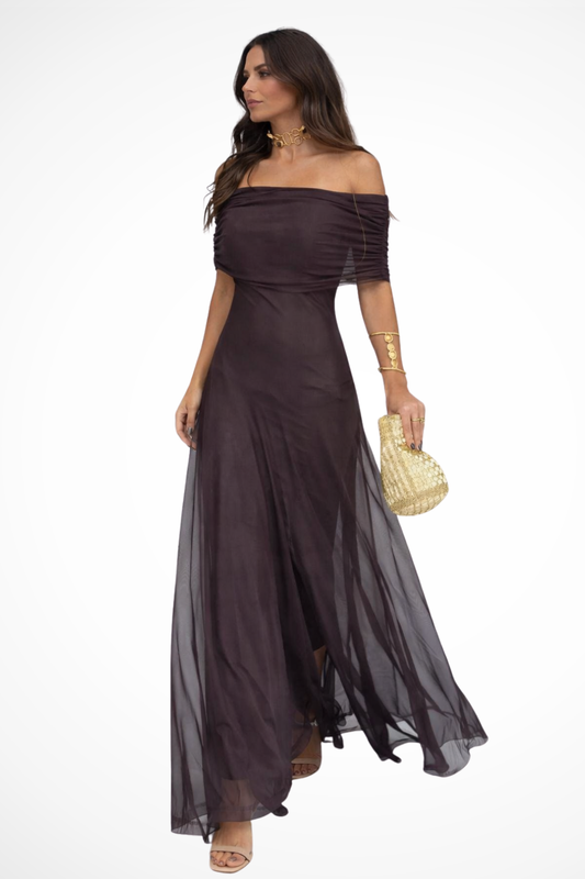 Vestido maxi mujer de gasa formal escote off-shoulder - Mavetta