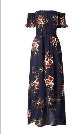 Vestido Largo Mujer Estampado Floral Hombros Descubiertos Bohemio